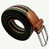 Bassin And Brown Horizontal Stripe Woven Elasticated Belt - Green, Brown and Beige