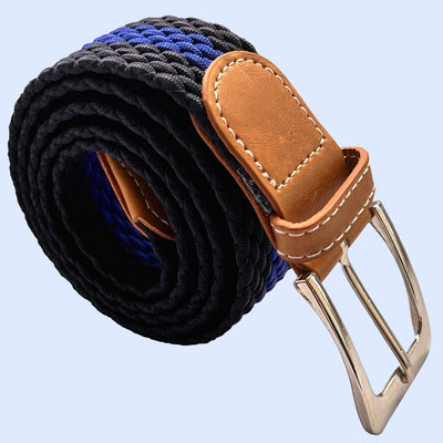 Bassin And Brown Horizontal Stripe Woven Elasticated Belt - Navy And Electric Blue