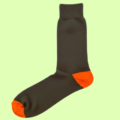 Bassin and Brown Contrast Heel & Toe Cotton Socks – Khaki and Orange