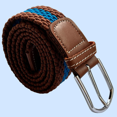 Bassin And Brown Horizontal Stripe Woven Elasticated Belt - Brown and Electric Blue
