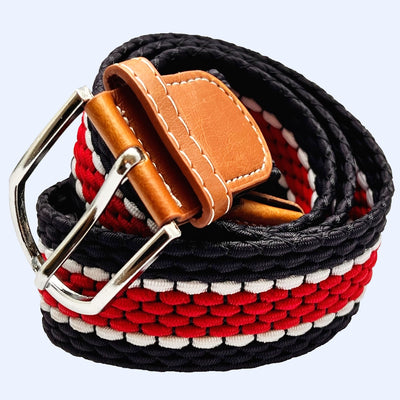 Bassin And Brown Horizontal Stripe Woven Elasticated Belt - Red, Navy And White