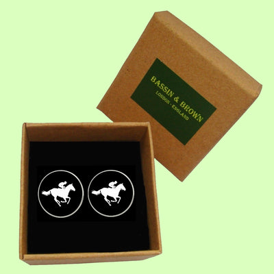 Bassin & Brown Horse Racing Cufflinks in Black and White