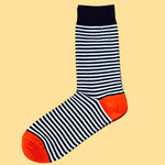 Bassin and Brown Huxley Thin Multi Stripe Socks - Navy, White and Orange