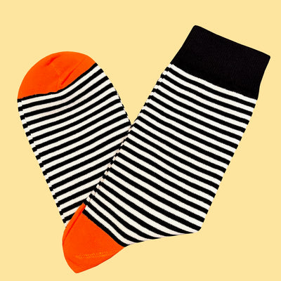 Bassin and Brown Huxley Thin Multi Stripe Socks - Navy, White and Orange