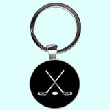 Bassin And Brown Crossed Ice Hockey Sticks Keyring - Black And White