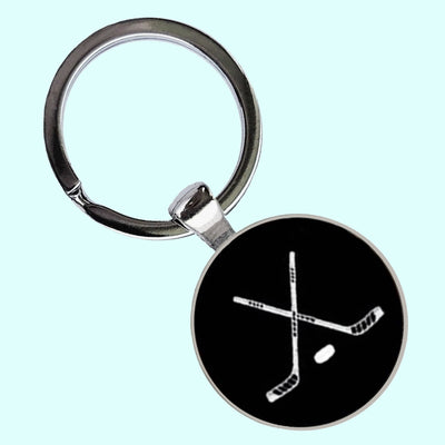 Bassin And Brown Crossed Ice Hockey Sticks Keyring - Black And White