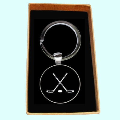 Bassin And Brown Crossed Ice Hockey Sticks Keyring - Black And White