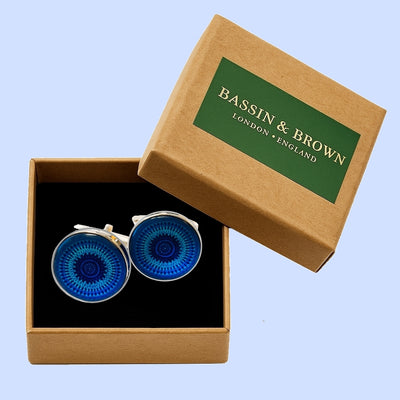 Bassin and Brown Concentric Circles Cufflinks – Cobalt Blue and Royal Blue