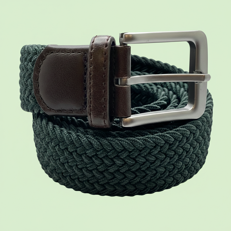 Bassin and Brown Springett Plain Green Woven Elasticated Belt