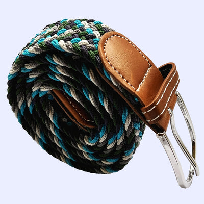Bassin and Brown Jagged Stripe Woven Belt - Green, Navy, Grey, Turquoise and Light Grey