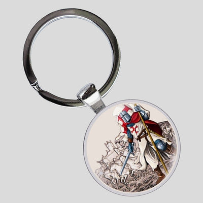 Bassin and Brown Knights Templar Keyring - Grey, Blue And Red