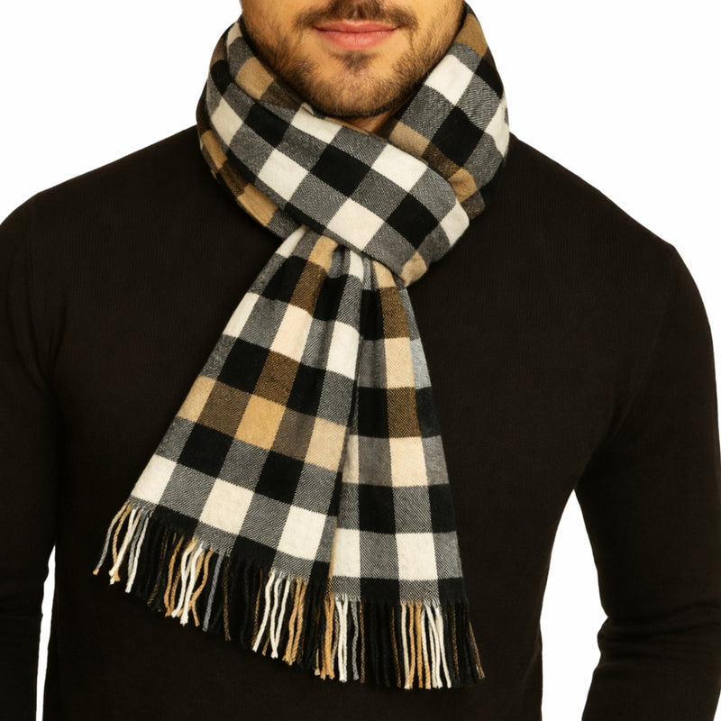 Bassin and Brown Lillee Check Cotton Scarf - Black, Taupe and White