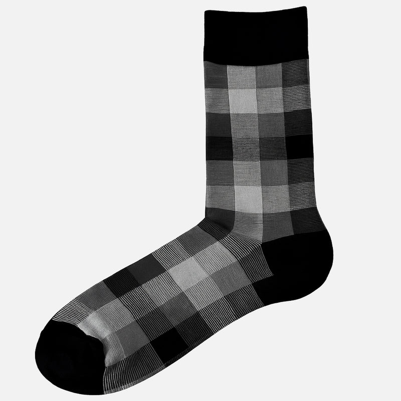 Bassin and Brown Lachlan Multi Colour Check Socks – Black, Charcoal and Grey