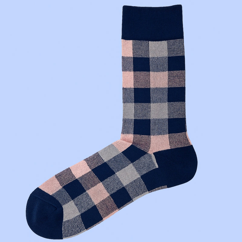 Bassin and Brown Lachlan Multi Colour Check Socks – Navy, Pink and Blue