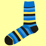Bassin and Brown Leighton Multi‑Striped Cotton Socks in Royal Blue, Yellow and Black