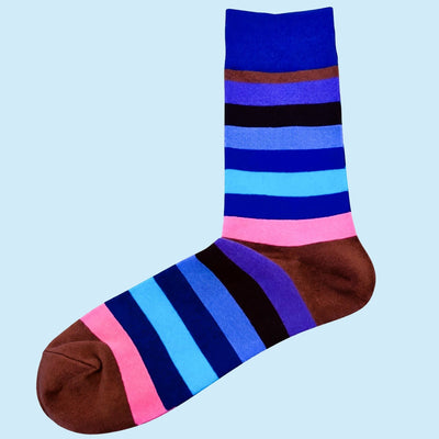 Leighton Multi Stripe Men’s Cotton Socks – Blue, Brown, Pink, Purple and Electric Blue