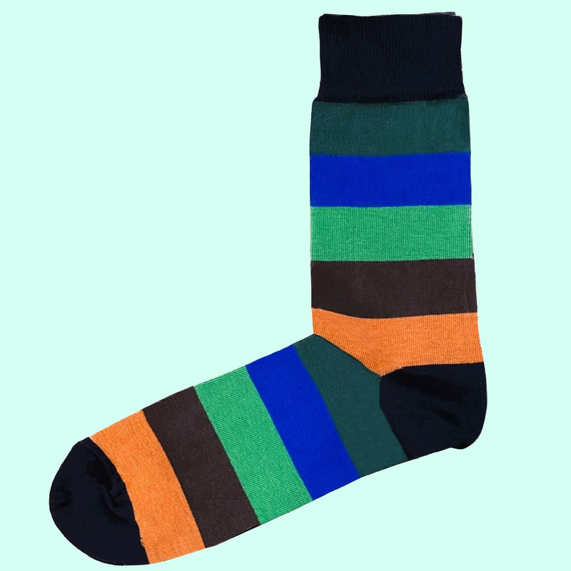 Bassin And Brown Multi Coloured Stripe Socks -Blue, Green, Brown, Orange and Navy