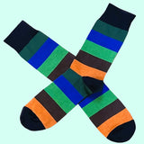 Bassin And Brown Multi Coloured Stripe Socks -Blue, Green, Brown, Orange and Navy