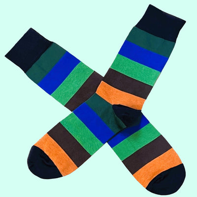 Bassin And Brown Multi Coloured Stripe Socks -Blue, Green, Brown, Orange and Navy