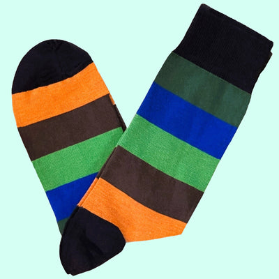 Bassin And Brown Multi Coloured Stripe Socks -Blue, Green, Brown, Orange and Navy