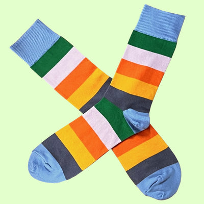 Bassin and Brown Multi Coloured Stripe Socks - Blue, Green, Pink, Orange, Yellow and Grey