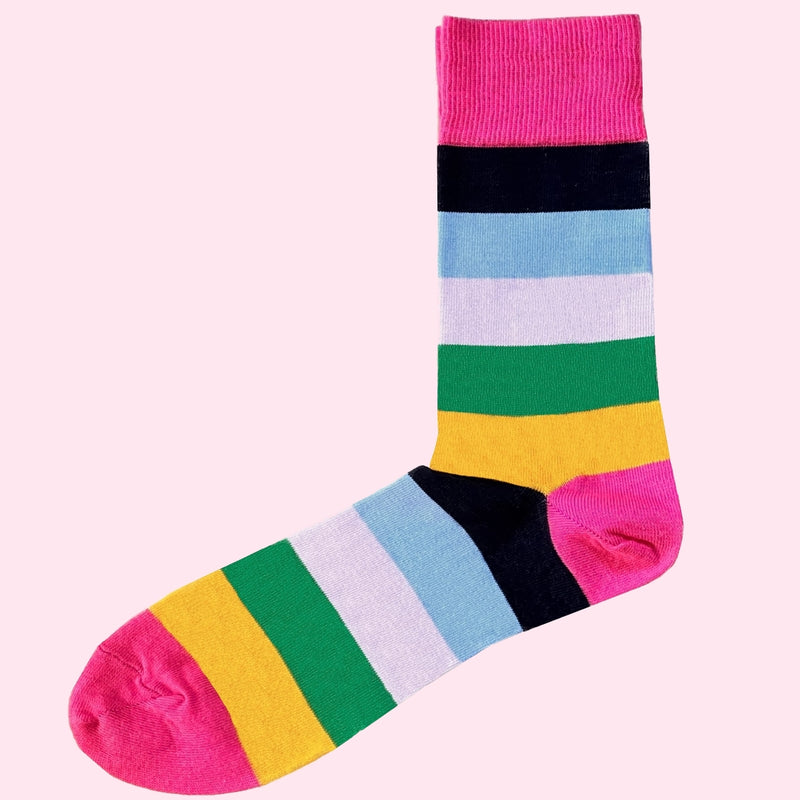 Bassin and Brown Multi Stripe Socks – Pink, Yellow, Green, White, Blue, Black