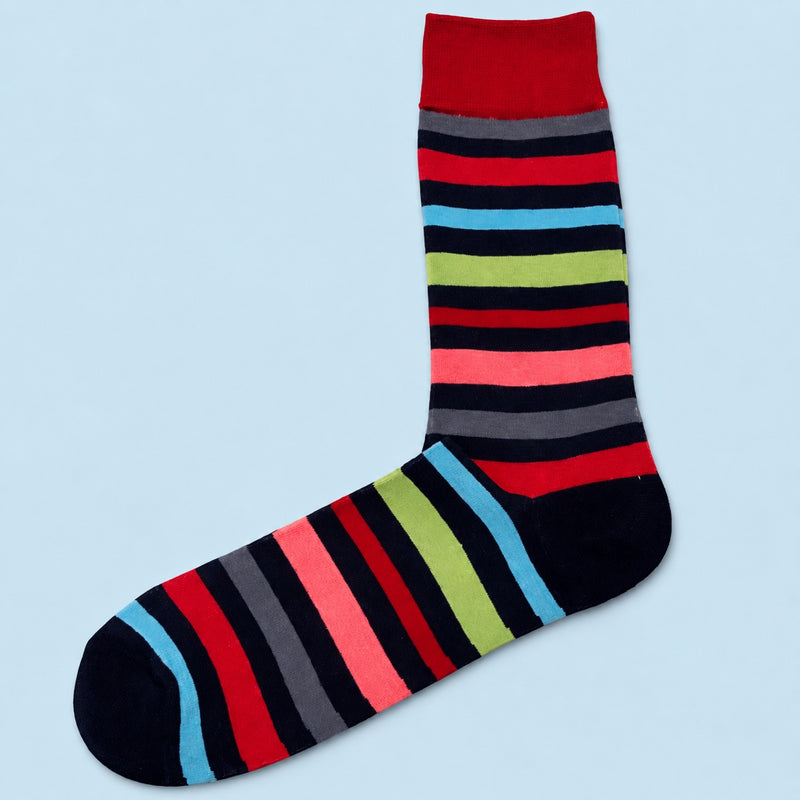 Bassin and Brown Marples Men’s Multi-Coloured Stripe Cotton Socks – Navy, Red, Blue, Green, Grey & Pink