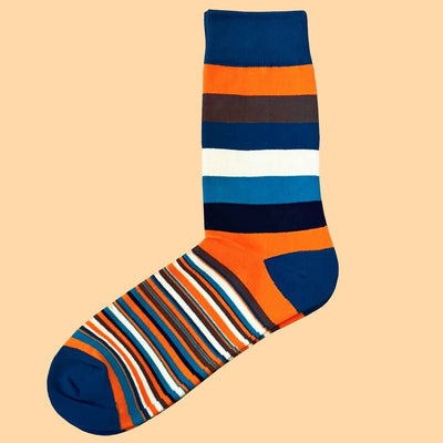 Bassin and Brown Medium and Thin Multi Stripe Socks - Teal, Orange, Brown, Blue and White