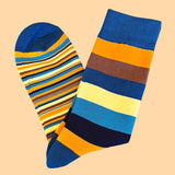 Bassin and Brown Medium and Thin Multi Stripe Socks - Teal, Orange, Brown, Blue and White