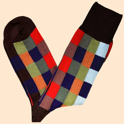 Bassin and Brown Bright Check Socks - Multi Colour