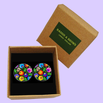 Bassin and Brown Multi-Colour Flower Cufflinks