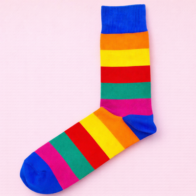 Bassin and Brown Bright Multi-Stripe Socks - Royal Blue Heel and Toe
