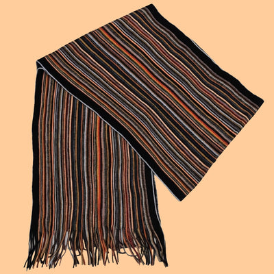 Bassin and Brown Simpson Multi‑Stripe Wool Scarf – Orange, Brown & Grey Detailing