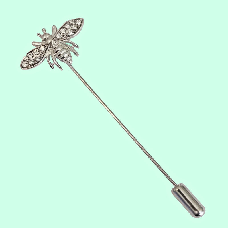 Bassin and Brown Silver Bee Lapel Pin with Crystal Wings