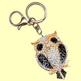 Bassin and Brown Rhinestone Owl Keyring - Gold and Black