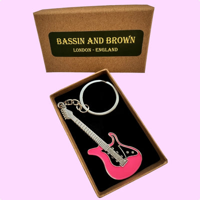 Bassin And Brown Guitar Keyring - Pink, Black And Silver