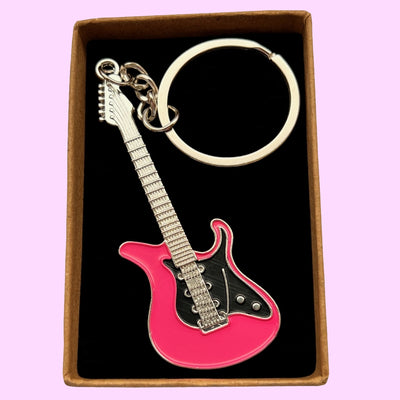 Bassin And Brown Guitar Keyring - Pink, Black And Silver