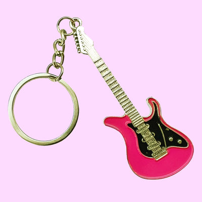 Bassin And Brown Guitar Keyring - Pink, Black And Silver