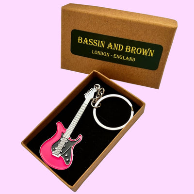 Bassin And Brown Guitar Keyring - Pink, Black And Silver
