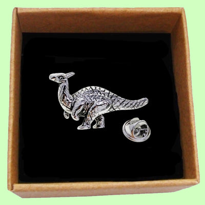 Bassin and Brown Parasaurolophus Dinosaur Jacket Lapel Pin  - Silver
