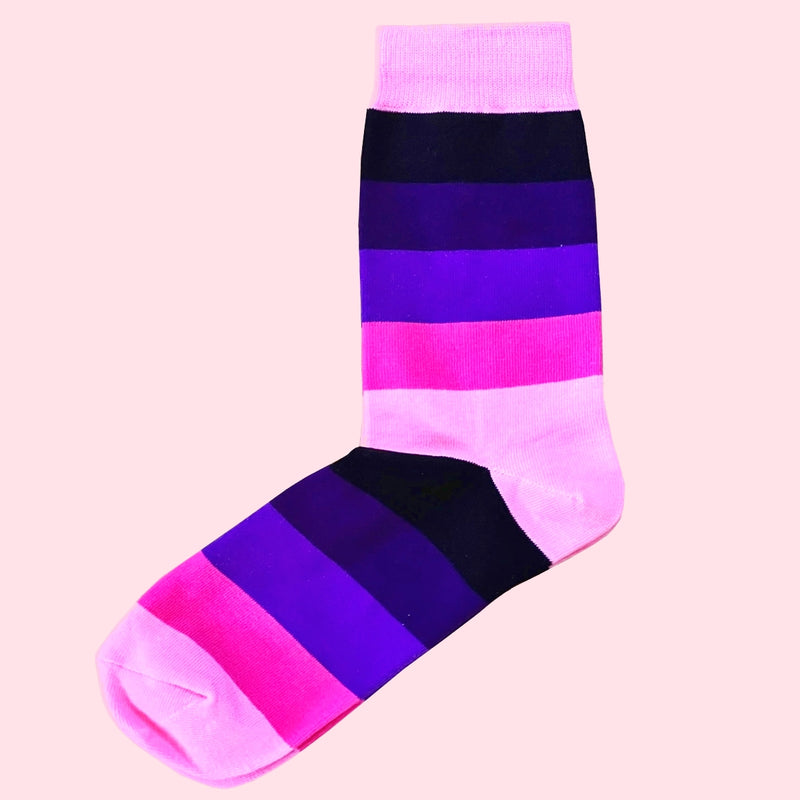Bassin and Brown Pink Multi Stripe Socks - Fuchsia, Black, Purple and Mauve