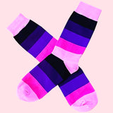 Bassin and Brown Pink Multi Stripe Socks - Fuchsia, Black, Purple and Mauve