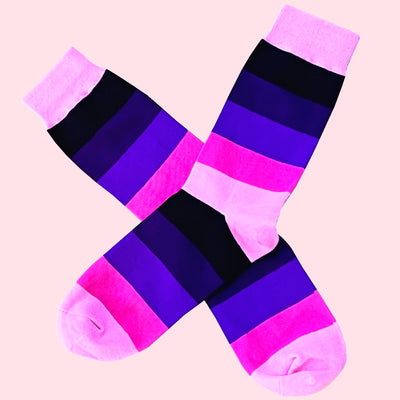 Bassin and Brown Pink Wystan Multi Stripe Socks - Fuchsia, Black, Purple and Mauve