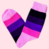 Bassin and Brown Pink Wystan Multi Stripe Socks - Fuchsia, Black, Purple and Mauve
