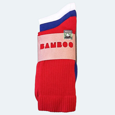 Bassin and Brown 3 Pack Bamboo Plain Ribbed Socks - Red, Blue and White