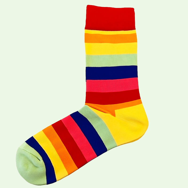 Politt Multi Coloured Hooped Stripe Socks - Red, Yellow, Blue, Orange, Pink and Mint