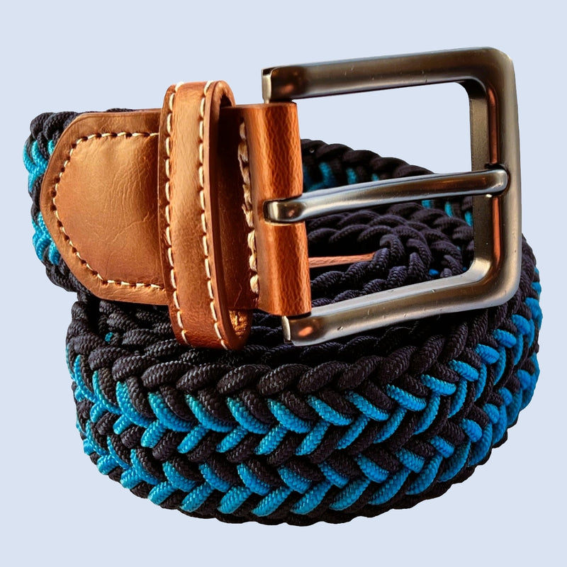 Bassin And Brown Pullar Arrow Stripe Woven Elasticated Belt - Navy and Blue
