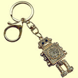 Bassin And Brown Crystal Robot Rhinestone Keyring - Gold