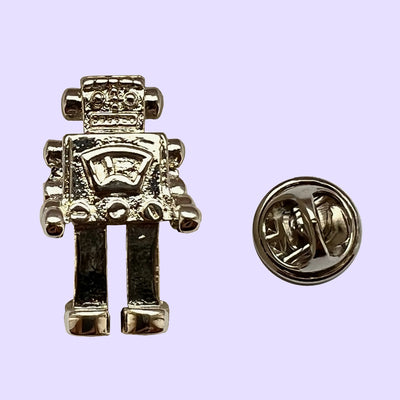 Bassin and Brown Robot Lapel Pin - Silver