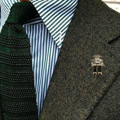 Bassin and Brown Robot Lapel Pin - Silver